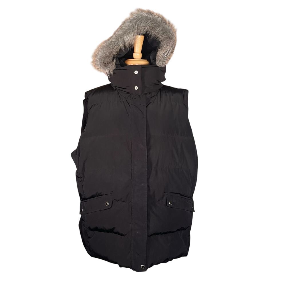 Talbots Women’s Black Down-Filled Puffer Vest w/Removable Hood Size 2X EUC